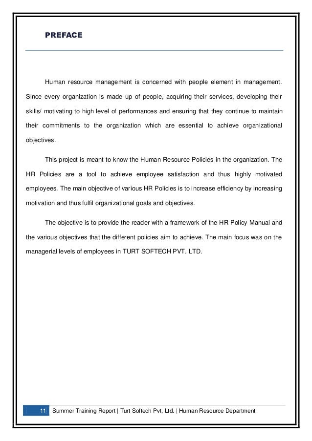 Preface for summer internship report internship report for b.com students